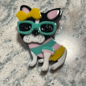 Adorablele French Bulldog Lucite Brooch 2 3/4”